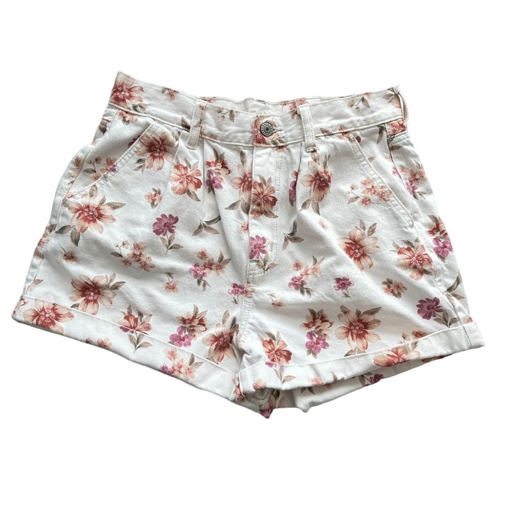 American Eagle Shorts Women 6 White Light Pink Floral High Rise Cottagecore